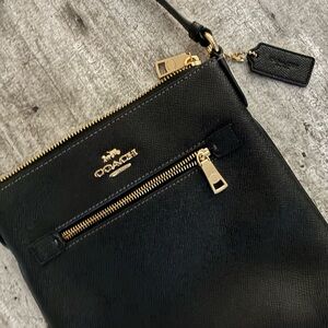 Coach Black Leather Jackson Top Crossbody with Gold Zippers